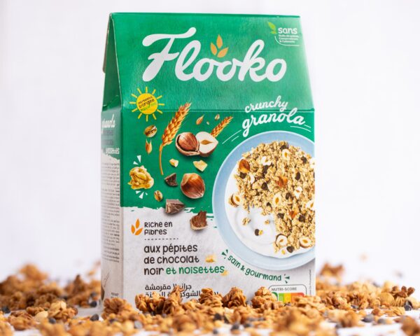 Crunchy granola Flooko aux pépites de chocolat noir et noisettes